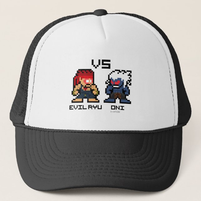 8bit Evil Ryu VS Oni Trucker Hat (Front)