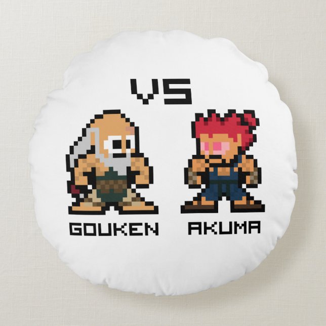 8bit Gouken VS Akuma Round Pillow (Front)