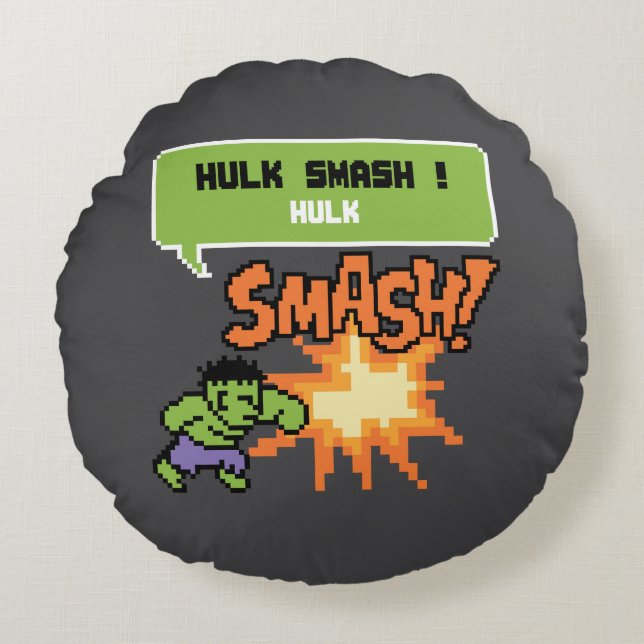 8Bit Hulk Attack - Hulk Smash! Round Pillow (Front)