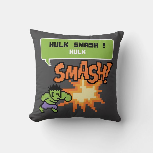 8Bit Hulk Attack - Hulk Smash! Throw Pillow (Front)