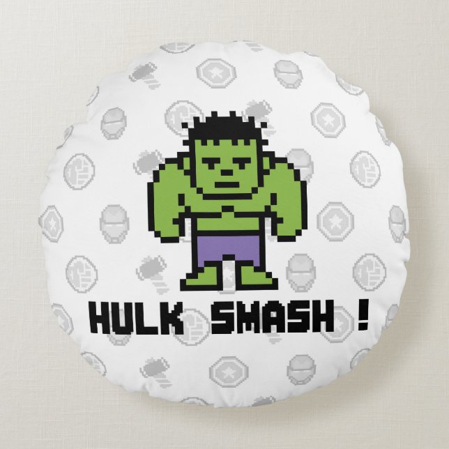8Bit Hulk - Hulk Smash! Round Pillow (Front)