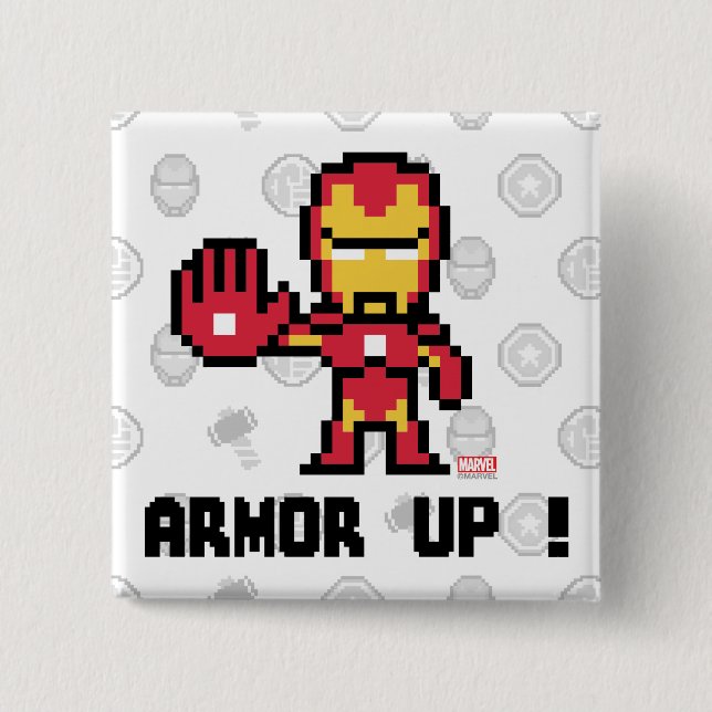 8Bit Iron Man - Armour Up! 2 Inch Square Button (Front)