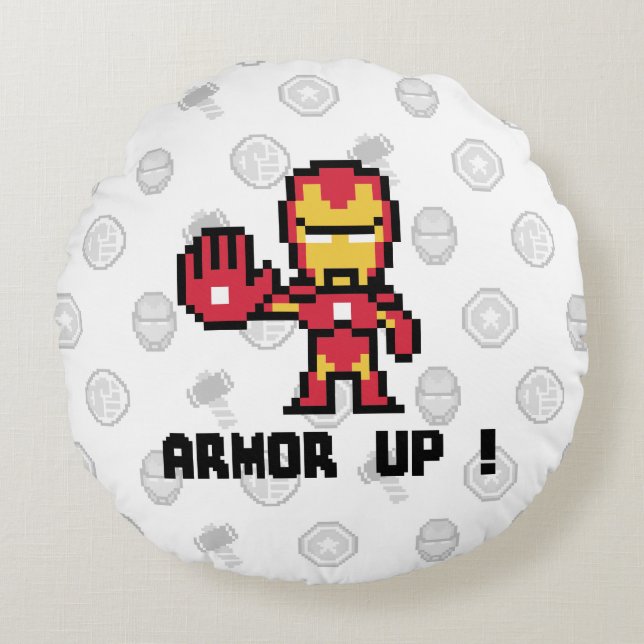 8Bit Iron Man - Armour Up! Round Pillow (Front)