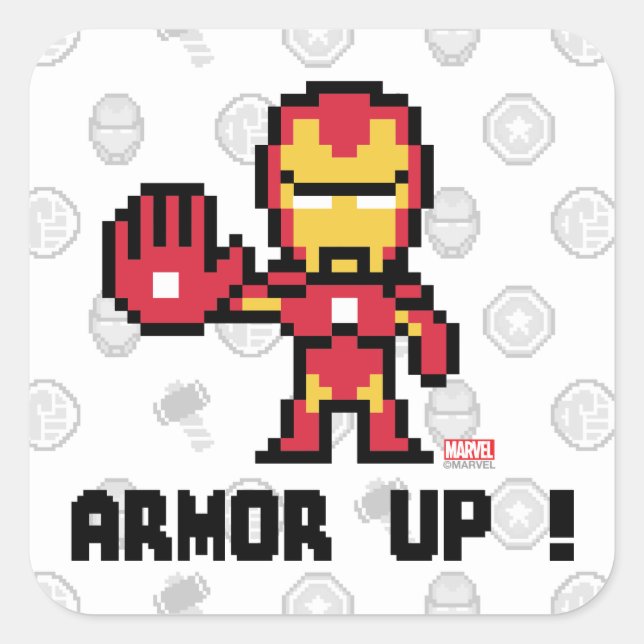 8Bit Iron Man - Armour Up! Square Sticker (Front)