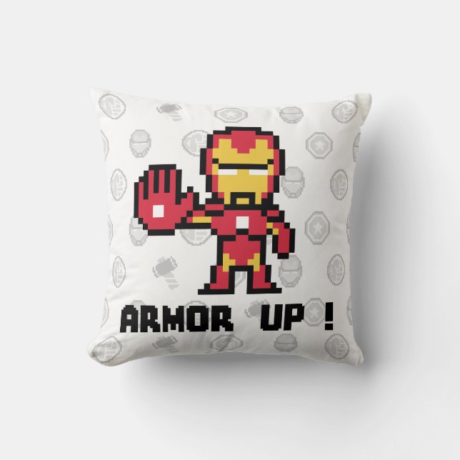 8Bit Iron Man - Armour Up! Throw Pillow (Front)