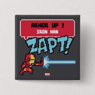 8Bit Iron Man Attack - Armour Up! 2 Inch Square Button