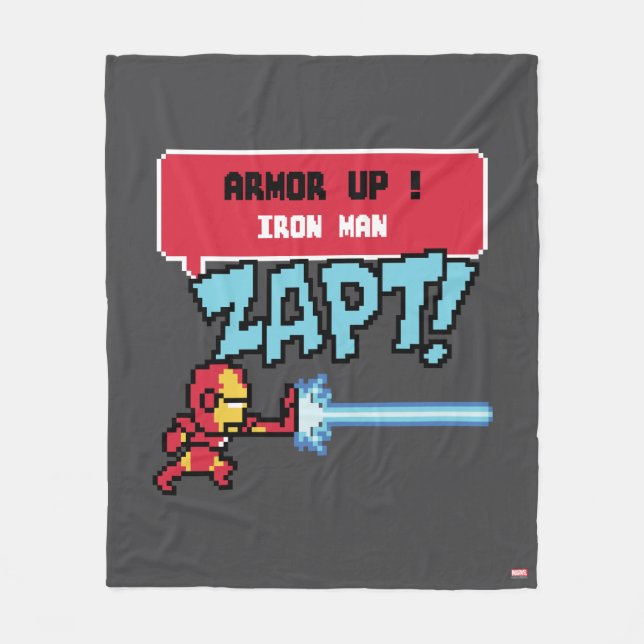 8Bit Iron Man Attack - Armour Up! Fleece Blanket (Front)