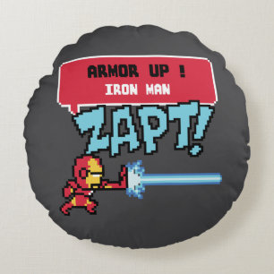 8Bit Iron Man Attack - Armour Up! Round Pillow