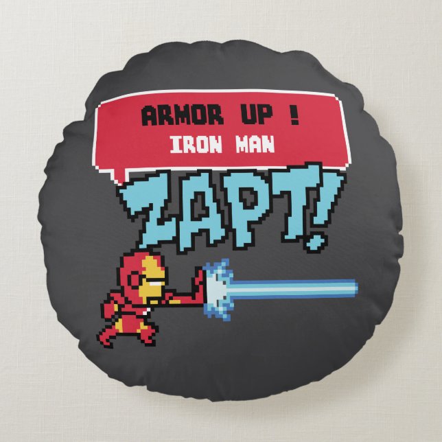 8Bit Iron Man Attack - Armour Up! Round Pillow (Front)