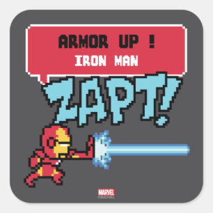 8Bit Iron Man Attack - Armour Up! Square Sticker