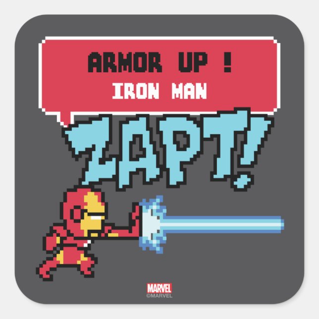 8Bit Iron Man Attack - Armour Up! Square Sticker (Front)