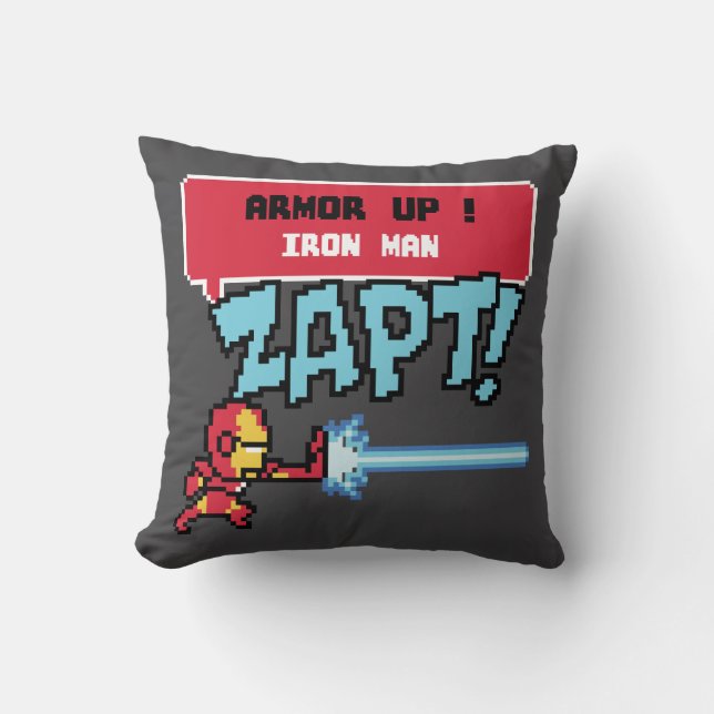 8Bit Iron Man Attack - Armour Up! Throw Pillow (Front)