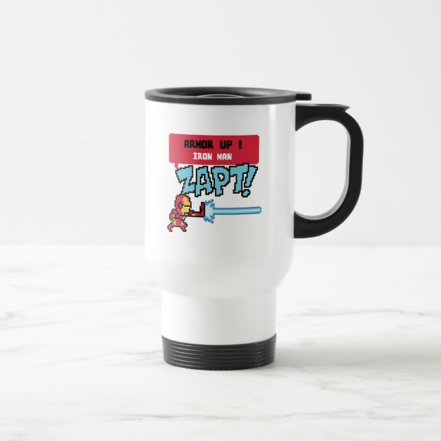 8Bit Iron Man Attack - Armour Up! Travel Mug (Right)