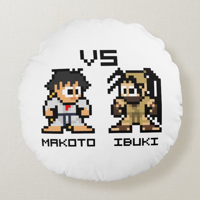 8bit Makoto VS Ibuki Round Pillow (Front)