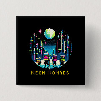 8bit Neon Nomads - Cyberpunk City Adventure 2 Inch Square Button