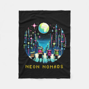 8bit Neon Nomads - Cyberpunk City Adventure Fleece Blanket