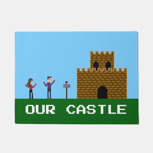 8Bit Pixel Gamer Welcome Home Our Castle Doormat (Front)