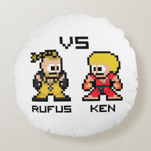 8bit Rufus VS Ken Round Pillow