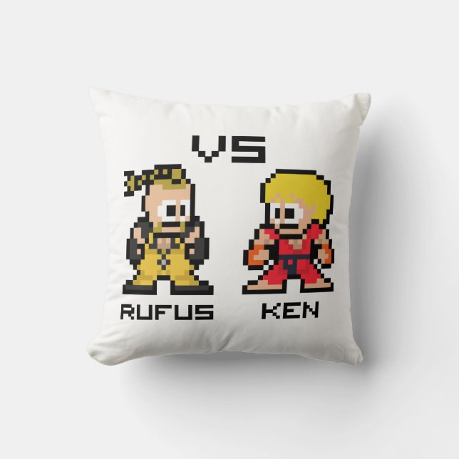 8bit Rufus VS Ken Throw Pillow (Front)