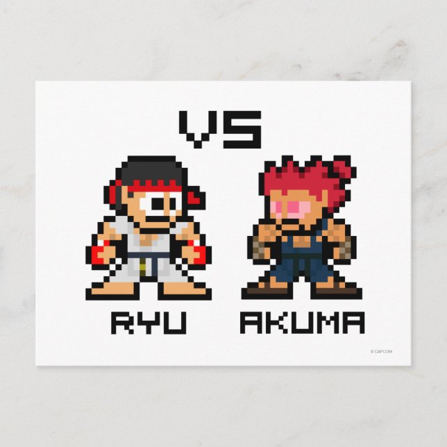 8bit Ryu VS Akuma Postcard (Front)