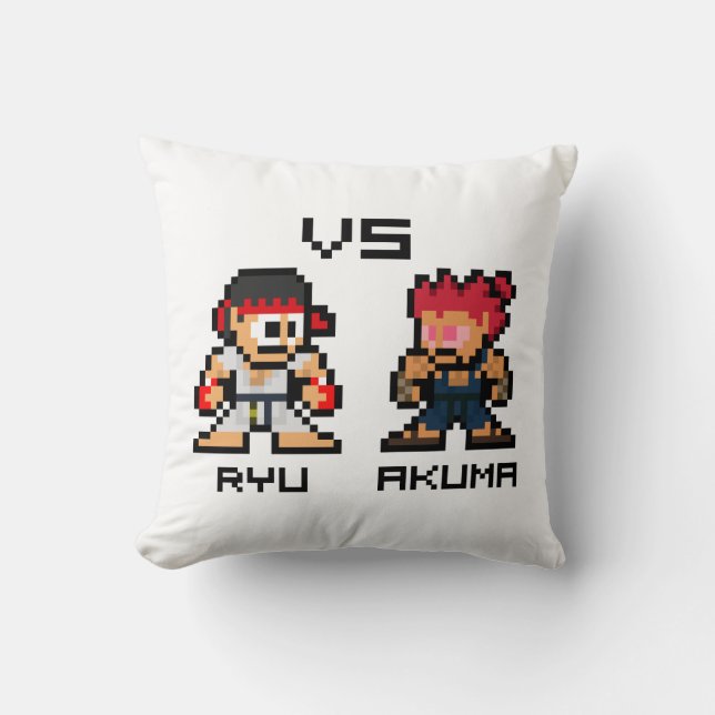 8bit Ryu VS Akuma Throw Pillow (Front)