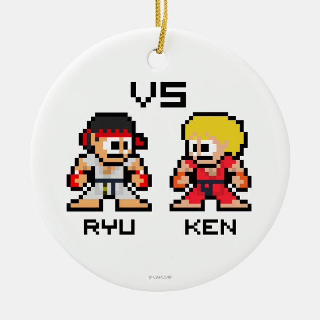 8bit Ryu VS Ken Ceramic Ornament (Front)