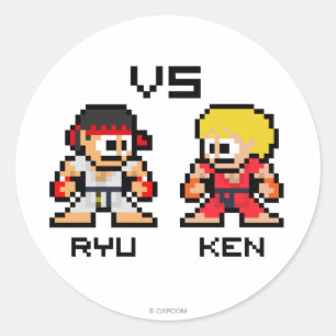 8bit Ryu VS Ken Classic Round Sticker