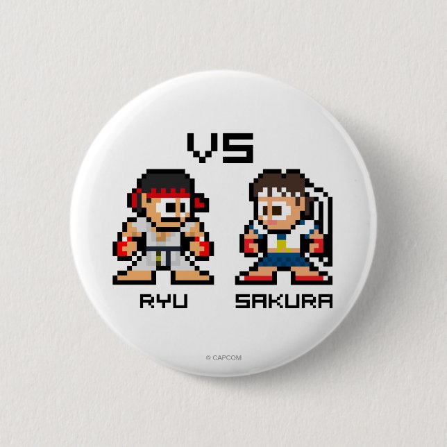 8bit Ryu VS Sakura 2 Inch Round Button (Front)