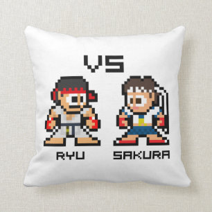 8bit Ryu VS Sakura Throw Pillow