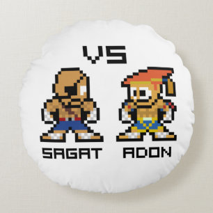 8bit Sagat VS Adon Round Pillow