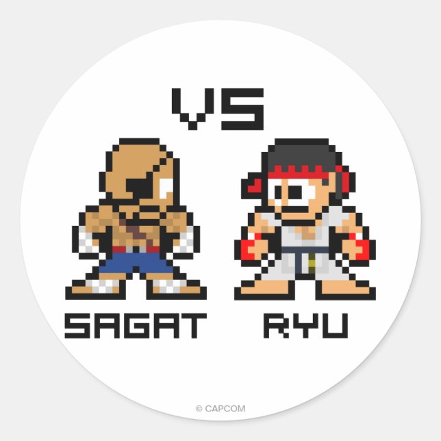 8bit Sagat VS Ryu Classic Round Sticker (Front)