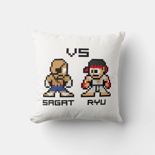 8bit Sagat VS Ryu Throw Pillow (Front)
