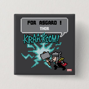 8Bit Thor Attack - For Asgard! 2 Inch Square Button
