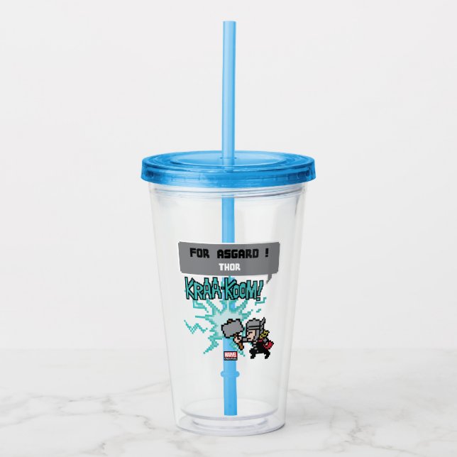 8Bit Thor Attack - For Asgard! Acrylic Tumbler (Front)