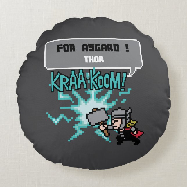 8Bit Thor Attack - For Asgard! Round Pillow (Front)