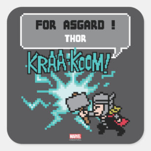 8Bit Thor Attack - For Asgard! Square Sticker