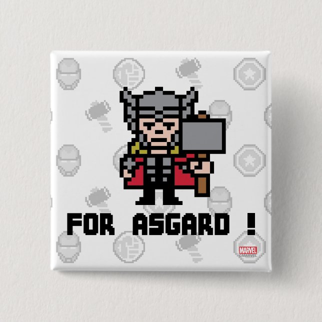 8Bit Thor - For Asgard! 2 Inch Square Button (Front)