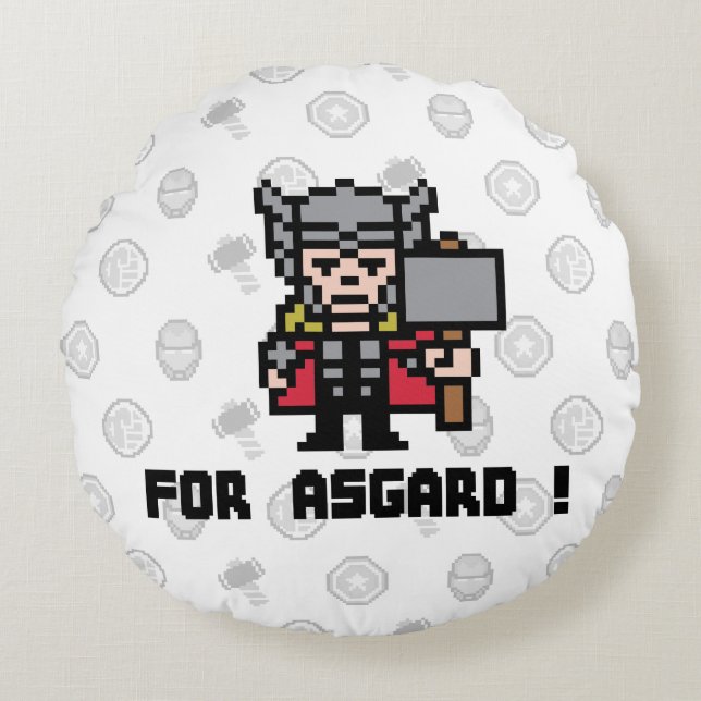 8Bit Thor - For Asgard! Round Pillow (Front)