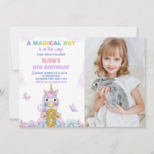 8e Unicorne florale Invitations d'anniversaire ave