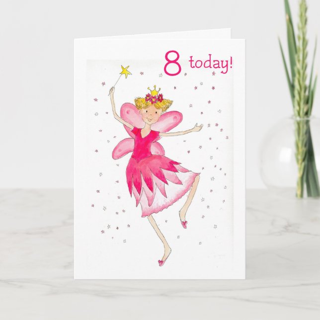 8ème carte d'anniversaire de fée rose (Devant)