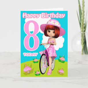 8ème Fille assez petite de carte d'anniversaire