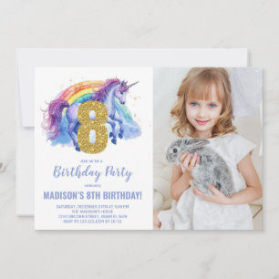 8ème Rainbow Unicorn Birthday Invitations photo