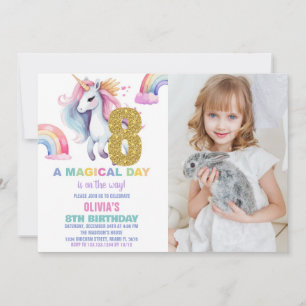 8ème Rainbow Unicorn Invitations Anniversaire avec