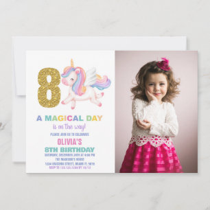 8ème Rainbow Unicorn Invitations Anniversaire avec