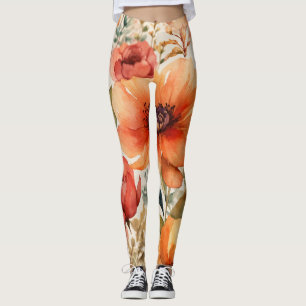 "8K High-Resolution Watercolor Flowers Pattern in Leggings