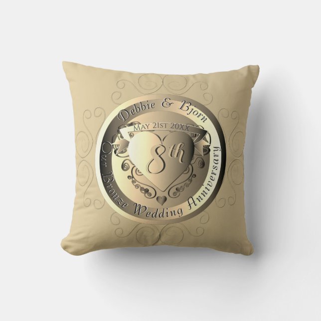 8th,19th Wedding Anniversary Bronze +Photo Throw Pillow (Front)
