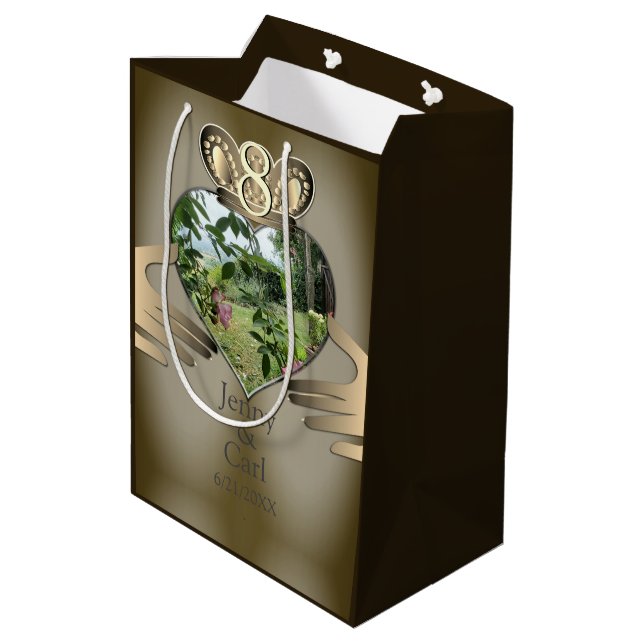 8th,19th Wedding Photo Anniversary Claddaugh   Medium Gift Bag (Back Angled)