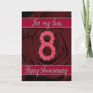 8th anniversary card with roses and leaves
