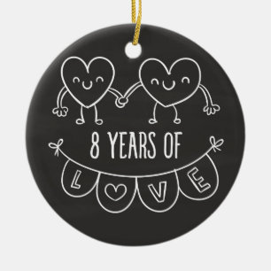 8th Anniversary Gift Chalk Hearts Ceramic Ornament
