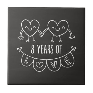 8th Anniversary Gift Chalk Hearts Tile
